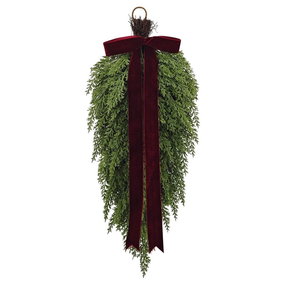 My Texas House Natural Feel Cedar Christmas Swag with Velvet Bow 28" - 2026
